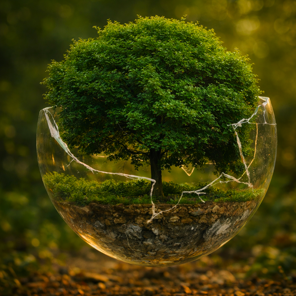 Baum in einer transparenten Kugel als Symbol für Umweltschutz und Nachhaltigkeit
