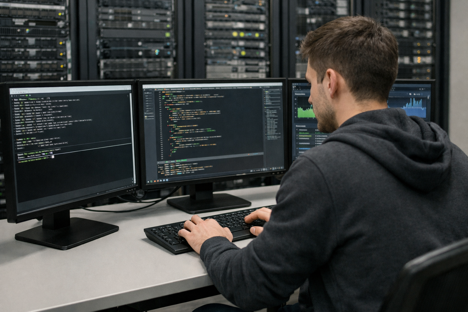 IT-Systemintegrator arbeitet an Servern und Systemen in einer Rechenzentrumsumgebung